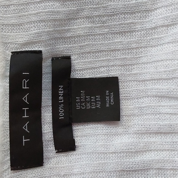 Tahari- Linen White Open longline Sweater Kimono Ribbed Slits Lagenlook Sz.M - Picture 6 of 8